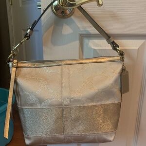 Coach Gold Metallic Fabric/Leather Satchel Handbag